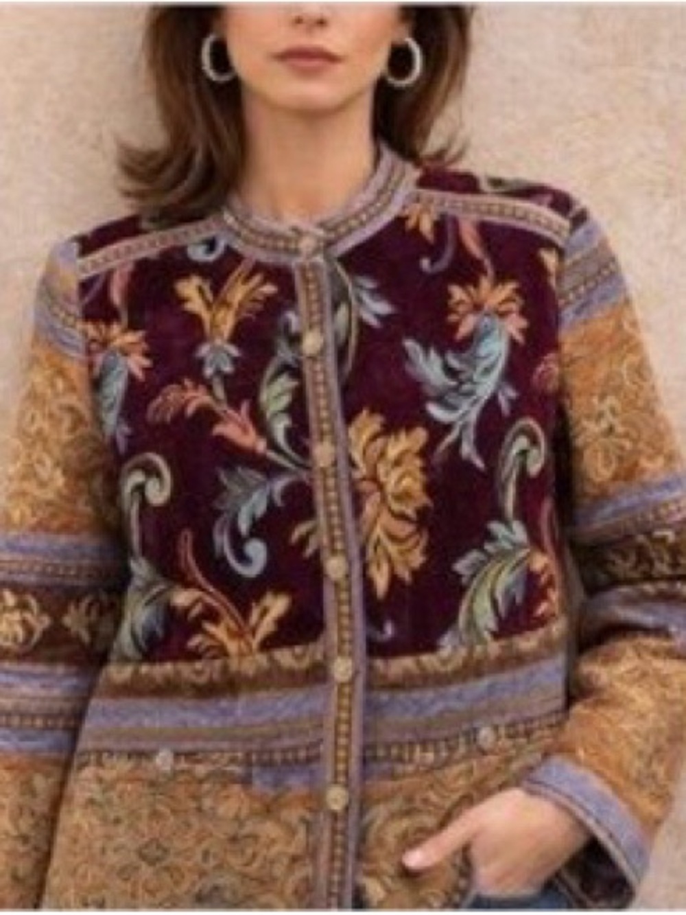 Vintage 90’s Sag Harbor Baroque Tapestry Button-Up Blazer Jacket Artsy Size 10